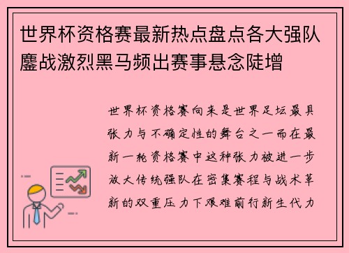 世界杯资格赛最新热点盘点各大强队鏖战激烈黑马频出赛事悬念陡增